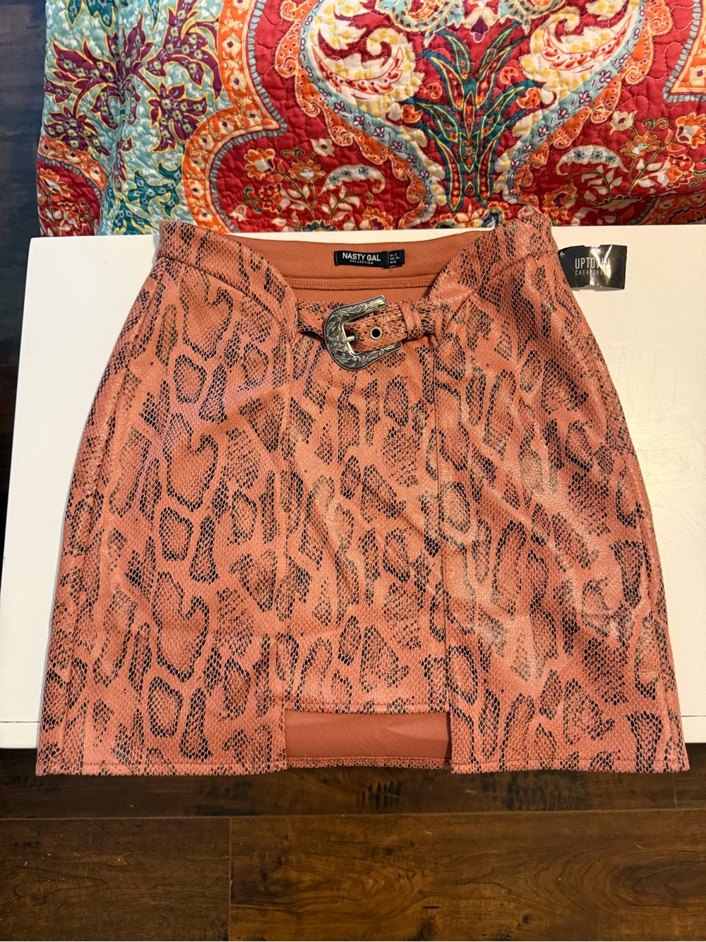 Nasty Gal Coral Snake-Print Buckle Mini Skirt